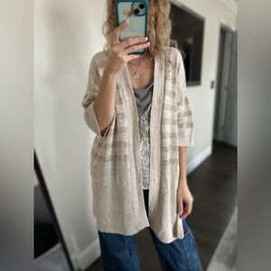 Pure collection linen blend striped cardigan beige tan sz US 6